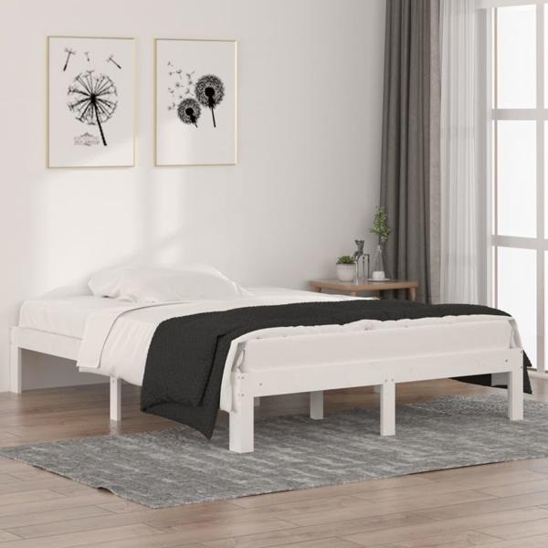 vidaXL Κρεβατοκάμαρα Λευκή, Μασίφ Ξύλο, 135x190 cm, Διπλό 4FT6