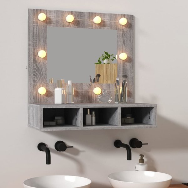 vidaXL Nτουλάπι me kathrefti kai LED, gri oak sonoma, 60x31.5x62 cm