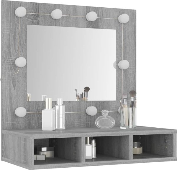 vidaXL Nτουλάπι me kathrefti kai LED, gri oak sonoma, 60x31.5x62 cm