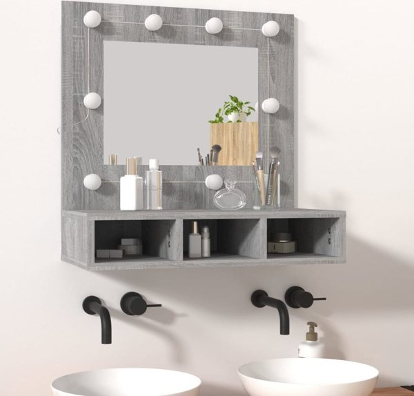 vidaXL Nτουλάπι me kathrefti kai LED, gri oak sonoma, 60x31.5x62 cm