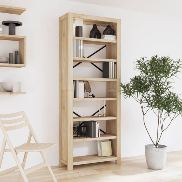 vidaXL Βιβλιοθήκη με 7 ράφια, 80x30x200 cm, στερεό ξύλο ακακίας