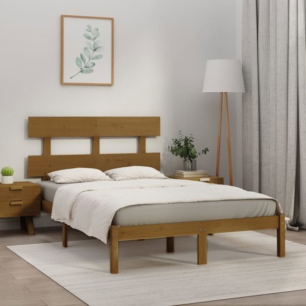 vidaXL Rama κρεβατιού από μασίφ ξύλο σε μελί καφέ, 200x200 cm