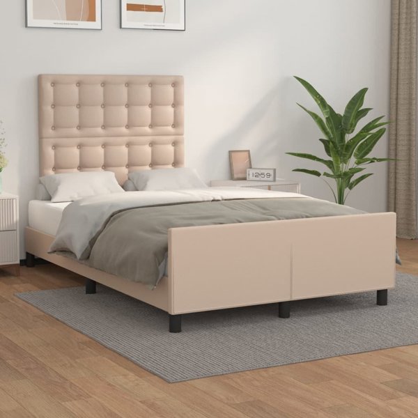 vidaXL Κρεβατοκάμαρα με Κεφαλάρι, Καπουτσίνo, 120x200 cm, Συνθετικό Δέρμα