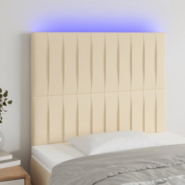 vidaXL Κεφαλάρι κρεβατιού με LED, κρεμ, 80x5x118/128 cm, ύφασμα