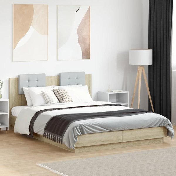 vidaXL Κρεβατοκάμαρα με κεφαλάρι, δρυς σονόμα, 150x200 εκ