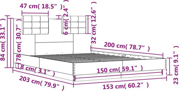 vidaXL Κρεβατοκάμαρα με κεφαλάρι, δρυς σονόμα, 150x200 εκ