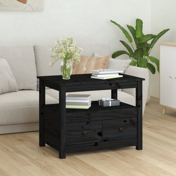 vidaXL Stolik kawowy, czarny, 71x49x55 cm, lite drewno sosnowe