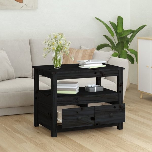 vidaXL Stolik kawowy, czarny, 71x49x55 cm, lite drewno sosnowe