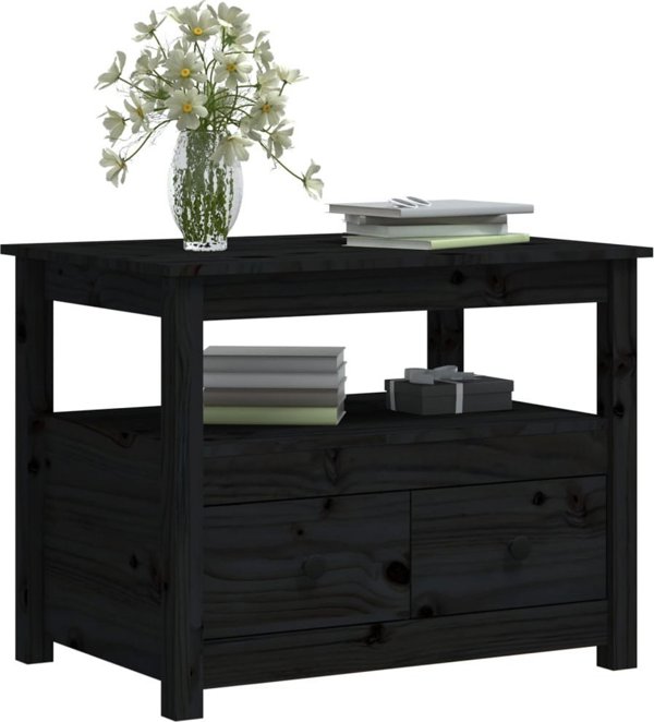 vidaXL Stolik kawowy, czarny, 71x49x55 cm, lite drewno sosnowe