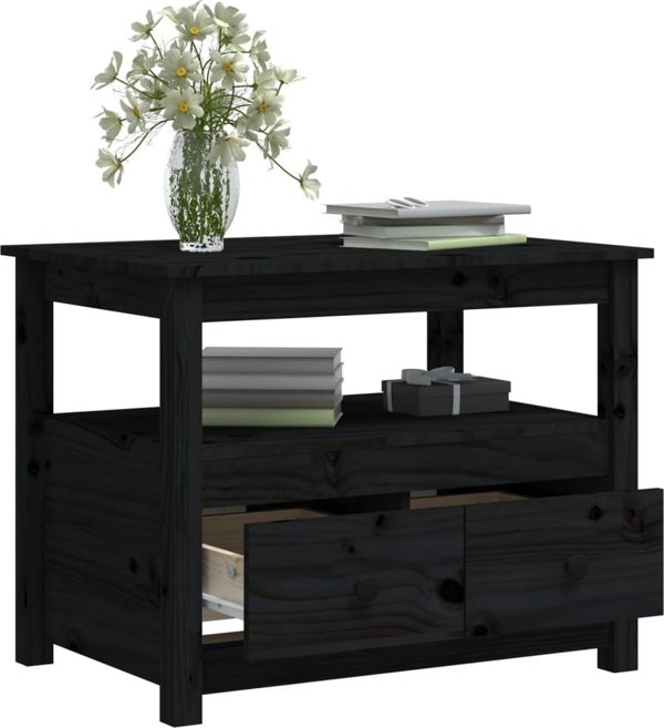 vidaXL Stolik kawowy, czarny, 71x49x55 cm, lite drewno sosnowe
