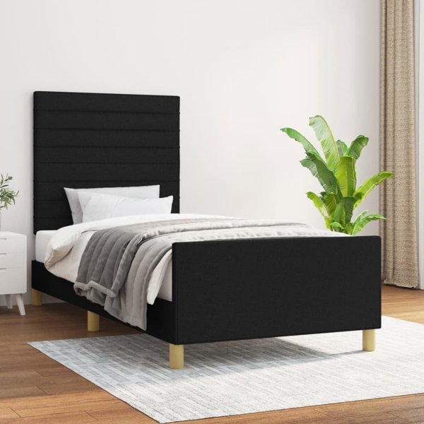 vidaXL Κρεβατοκάμαρα με Κεφαλάρι, Μαύρη, 90x200 cm, με Επένδυση Υφάσματος