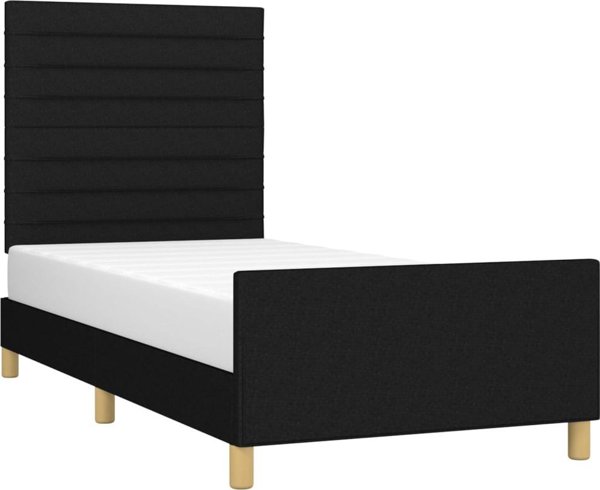 vidaXL Κρεβατοκάμαρα με Κεφαλάρι, Μαύρη, 90x200 cm, με Επένδυση Υφάσματος