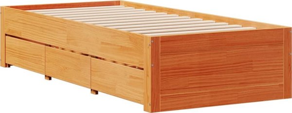vidaXL Κρεβατικό πλαίσιο με συρτάρια χωρίς στρώμα, κερωμένος καφέ, 100x200 εκ.