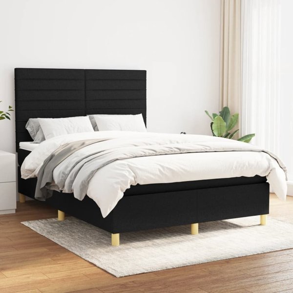 vidaXL Λύκνο Κρεβάτι Continental με Στρώμα, Μαύρο, Ύφασμα, 140x190 cm