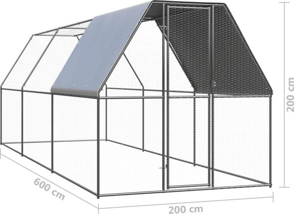 vidaXL Εξωτερικό κλουβί για κοτόπουλα, 2x6x2 μ., γαλβανισμένο ατσάλι