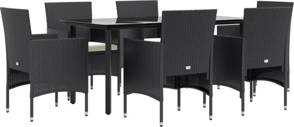 vidaXL Σετ καθιστικό κήπου 7 τεμαχίων με μαξιλάρια, μαύρο