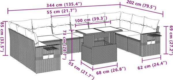 vidaXL 11-μελές σετ επίπλων κήπου με μαξιλάρια
