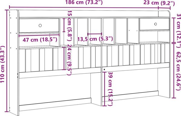 vidaXL Wezglowie do lozka, z polkami, biale, 180 cm, drewno sosnowe