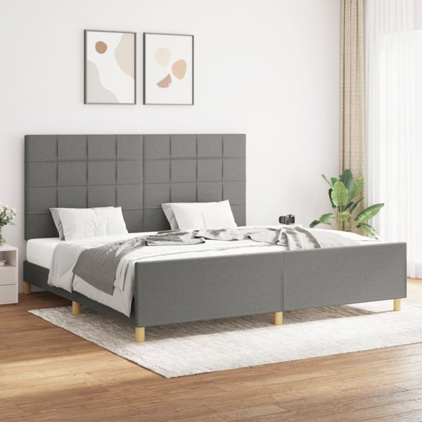 vidaXL Βάση κρεβατιού με κεφαλάρι σκούρο γκρι 200x200 cm επενδεδυμένη με ύφασμα