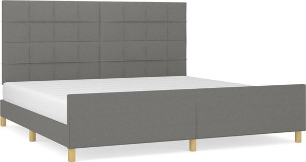 vidaXL Βάση κρεβατιού με κεφαλάρι σκούρο γκρι 200x200 cm επενδεδυμένη με ύφασμα