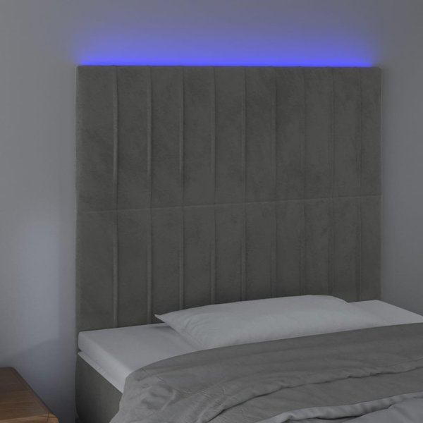 vidaXL Zaglowek do lozka z LED, jasnoszary, 100x5x118/128 cm, aksamit