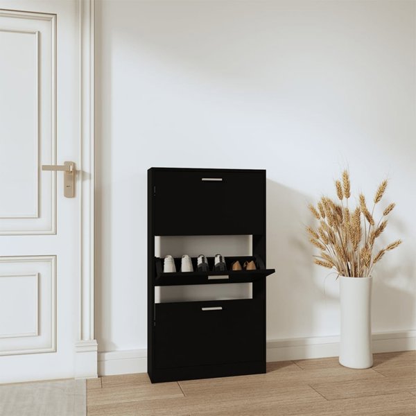 vidaXL Ντουλάπα παπουτσιών μαύρη 59x17x108 cm υλικό ξύλου