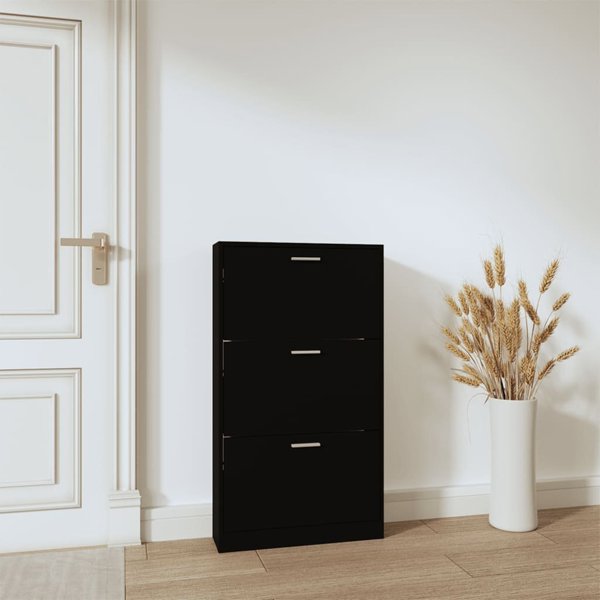 vidaXL Ντουλάπα παπουτσιών μαύρη 59x17x108 cm υλικό ξύλου