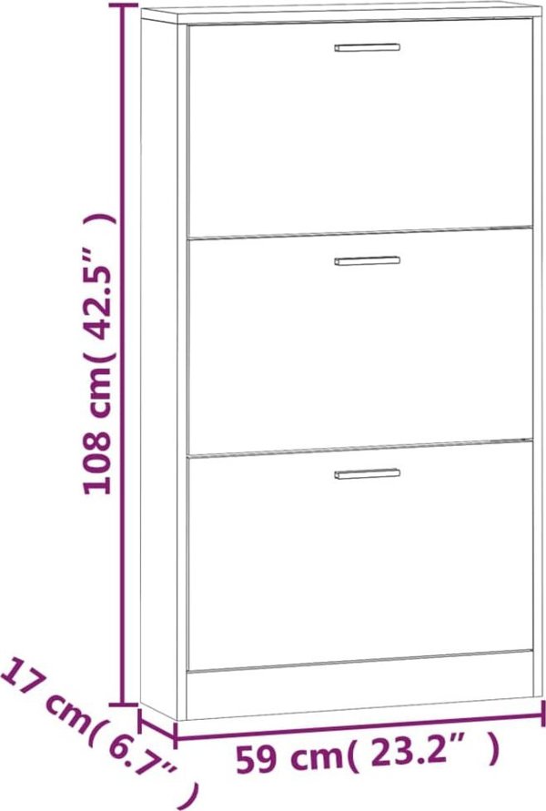 vidaXL Ντουλάπα παπουτσιών μαύρη 59x17x108 cm υλικό ξύλου