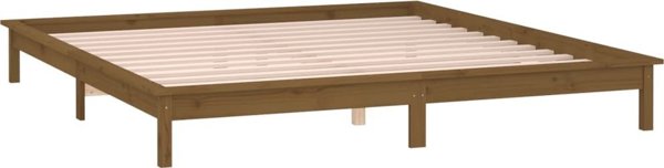 vidaXL Rama κρεβατιού με LED, μελί καφέ, 200x200 εκ, μασίφ ξύλο
