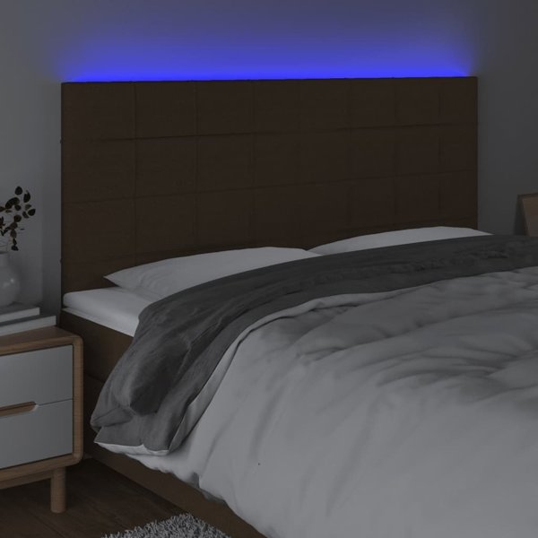 vidaXL Κεφαλάρι Κρεβατιού με LED, Σκούρο Καφέ, 200x5x118/128 cm, Ύφασμα