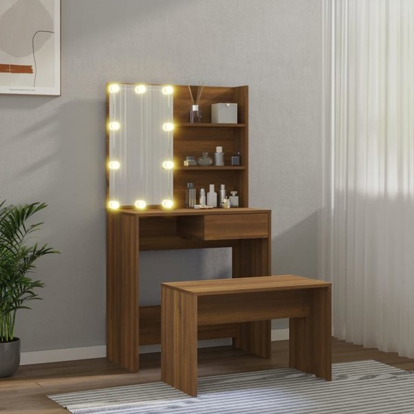 vidaXL Σετ με τουαλέτα και φωτισμό LED, καφέ δρυς