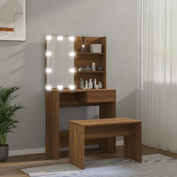 vidaXL Σετ με τουαλέτα και φωτισμό LED, καφέ δρυς