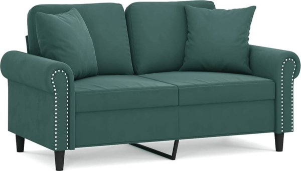 vidaXL 2-osobowa sofa z poduszkami, ciemnozielona, 120 cm, aksamit