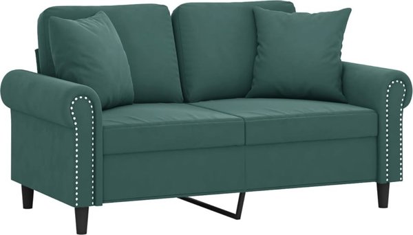 vidaXL 2-osobowa sofa z poduszkami, ciemnozielona, 120 cm, aksamit