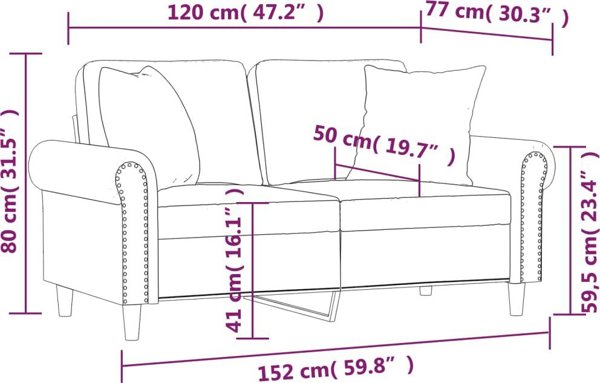 vidaXL 2-osobowa sofa z poduszkami, ciemnozielona, 120 cm, aksamit