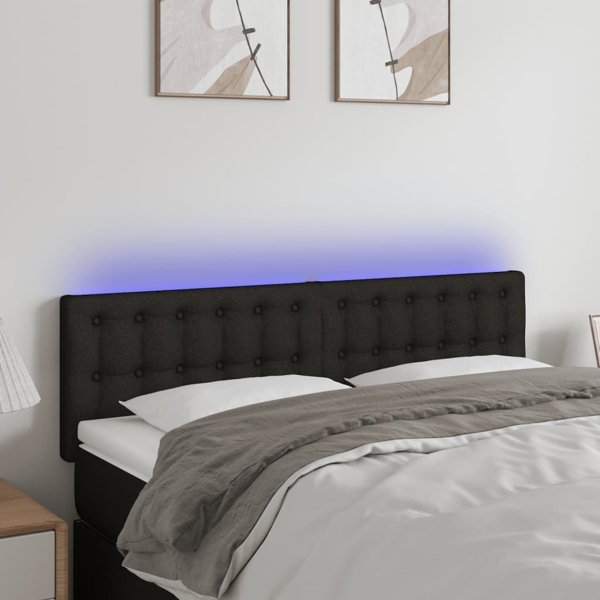vidaXL Zaglowek do lozka z LED czarny 144x5x78/88 cm tkanina