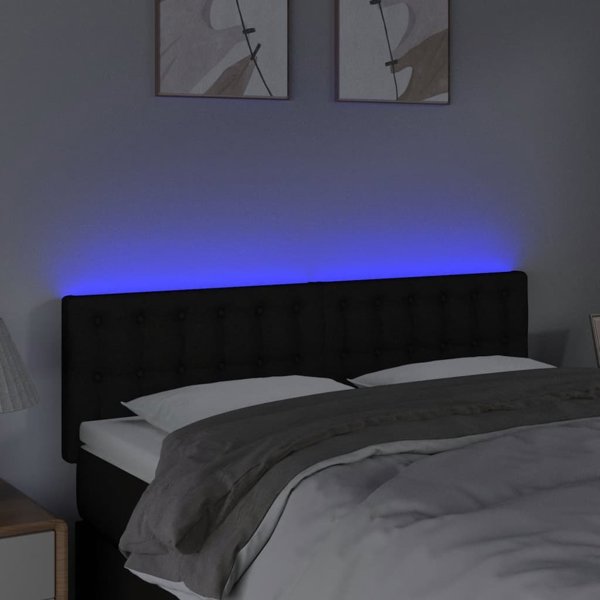 vidaXL Zaglowek do lozka z LED czarny 144x5x78/88 cm tkanina