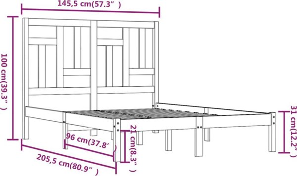 vidaXL Rama κρεβατιού από μασίφ πεύκο, 140x200 cm