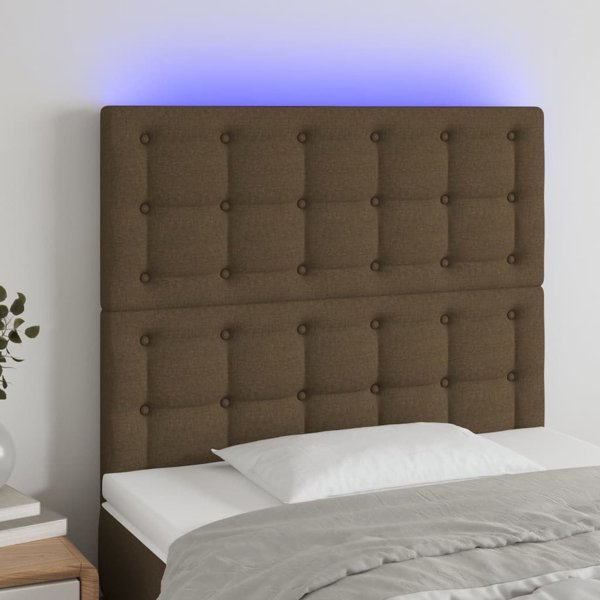 vidaXL Zaglowek do lozka z LED ciemnobrazowy 100x5x118/128 cm tkanina