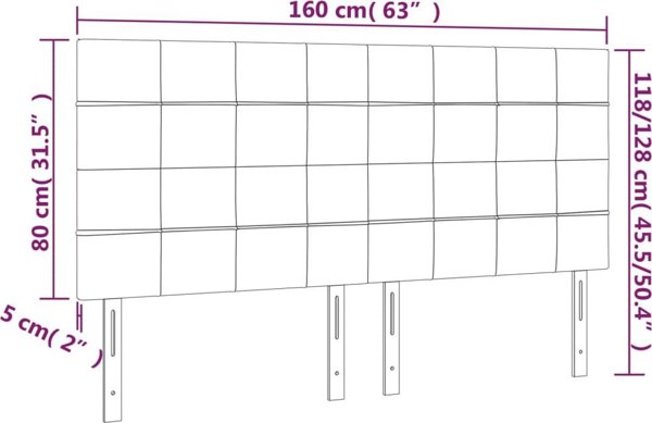 vidaXL Κεφαλάρια για κρεβάτι, 4 τεμάχια, σκούρο γκρι, 80x5x78/88 cm, βελούδο