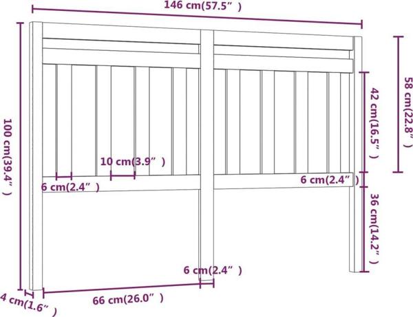 vidaXL Κεφαλάρι Κρεβατιού, Μαύρο, 146x4x100 cm, Μασίφ Πεύκο