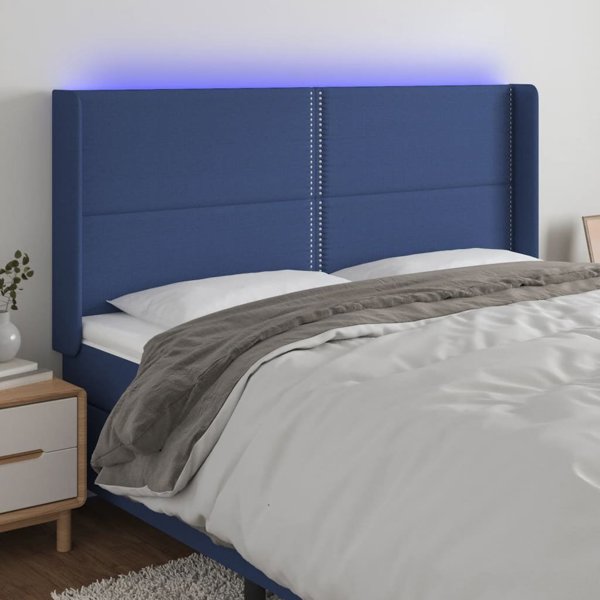 vidaXL Κεφαλάρι κρεβατιού με LED, μπλε, 203x16x118/128 εκ, ύφασμα