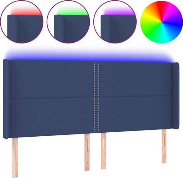 vidaXL Κεφαλάρι κρεβατιού με LED, μπλε, 203x16x118/128 εκ, ύφασμα