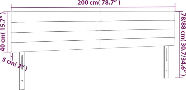 vidaXL Κεφαλάρι για κρεβάτι με LED, σκούρο γκρι, 200x5x78/88 cm, βελούδο