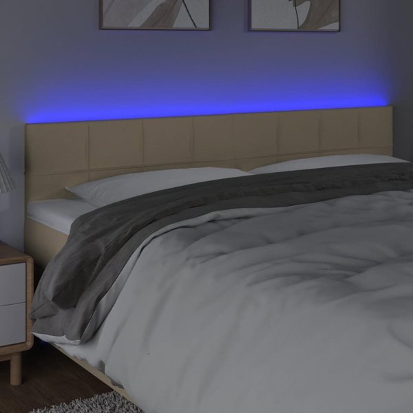 vidaXL Κεφαλάρι κρεβατιού με LED, κρεμ, 200x5x78/88 εκ, ύφασμα