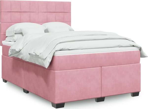vidaXL Κρεβάτι Continental με Στρώμα, Ροζ Βελούδο, 140x190 cm
