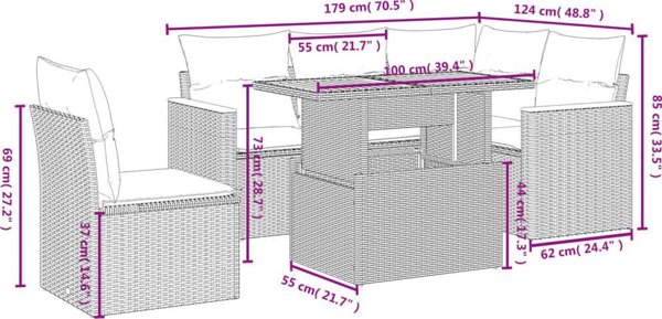 vidaXL 6τμχ Σετ Κήπου με Μαξιλάρια, Μπεζ, Πολυρατάν