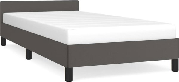 vidaXL Rama κρεβατιού με προσκέφαλο, γκρι, 90x200 εκ., επενδυμένη με δερματίνη