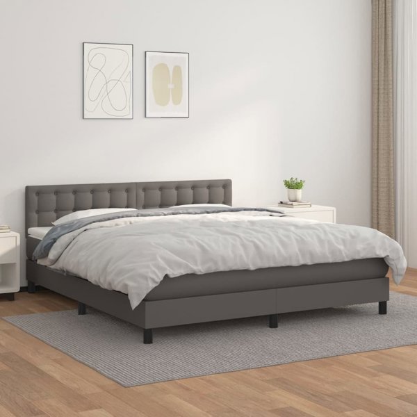 vidaXL Κρεβάτι continental με στρώμα, γκρι, οικοδέρμα, 180x200 cm