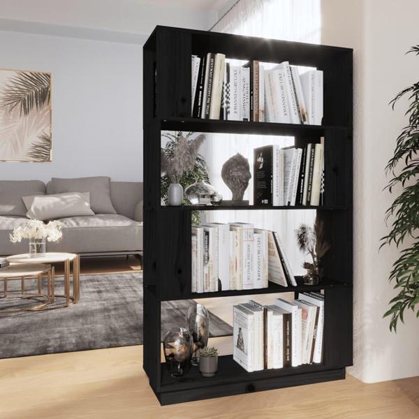 vidaXL Βιβλιοθήκη/Διαχωριστικό, Μαύρο, 80x25x132 εκ, Πεύκο